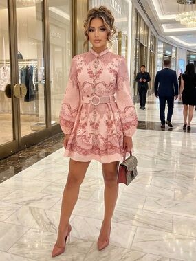 Pink Floral Belted Mini Dress S/M